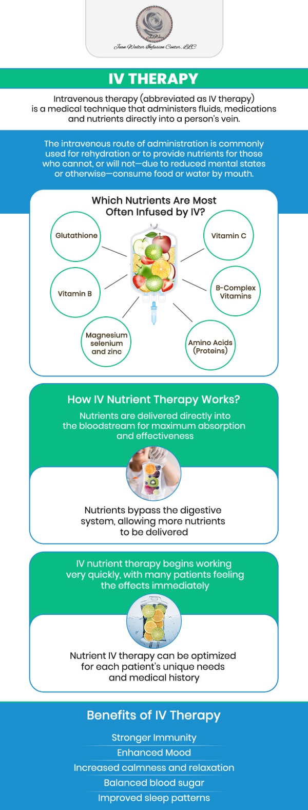 Jean Walter Infusion Center offers flexible walk-in, same-day, and scheduled appointments to provide convenient access to infusion therapies when you need them most. Our efficient check-in process helps minimize wait times so you can receive the care you need without unnecessary delays. Whether you're undergoing routine infusion treatments, managing chronic conditions, or seeking specialized therapies, Dr. Nasser Nasseri, MD, and his team are here to assist you. We are committed to delivering compassionate, high-quality care that fits your schedule and enhances your health and well-being. For more information, contact us or request an appointment online. We are conveniently located at 700 Geipe Rd, Suite 200A, Catonsville, MD 21228.